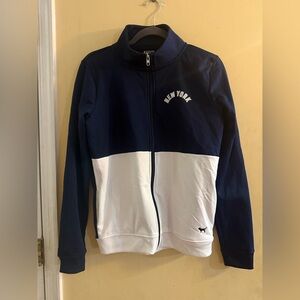 PINK Victoria's Secret Blue and White Zip-Up Jacket, women’s Medium